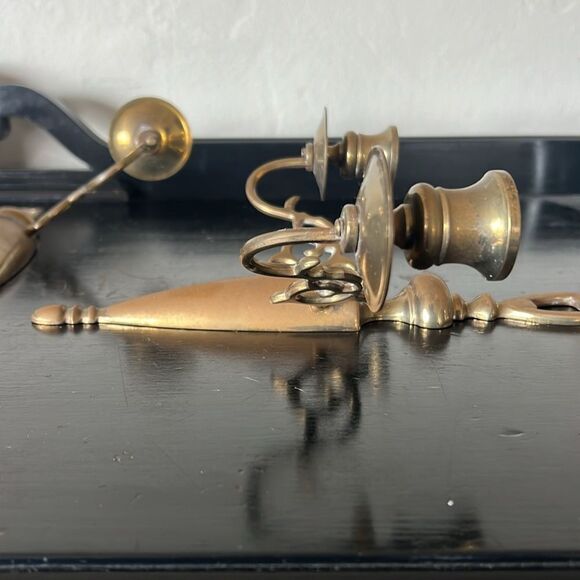 2x Brass Candlestick Sconces Vintage 2 Arm Pair - Picture 6 of 11
